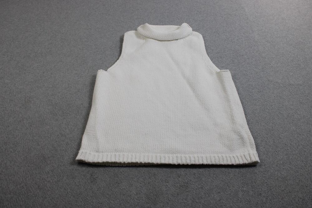J Crew Sweater Tank Women XL White Turtleneck Chunky Knit Cotton Coastal Boho